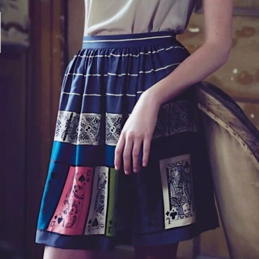 NWT Edmé & Esyllte Anthropologie Pinochle Playing Card Skirt, size 6